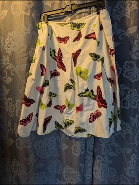 Talbots White Circle Skirt with Pink & Lime Butterfly Print